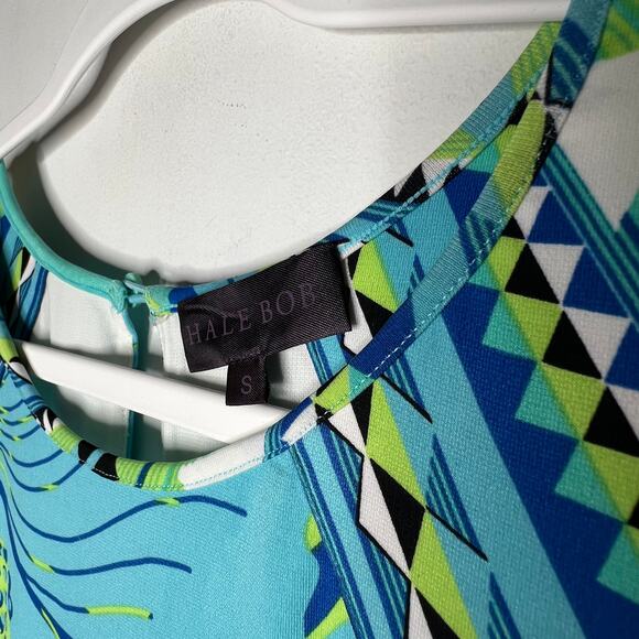 Hale Bob Turquoise & Green Palm Mini Dress Size Small - Picture 7 of 8